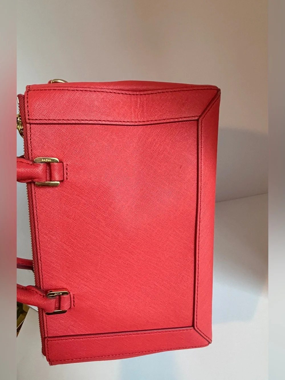 MCM Leather Double-Handle Satchel with Gold Hardware